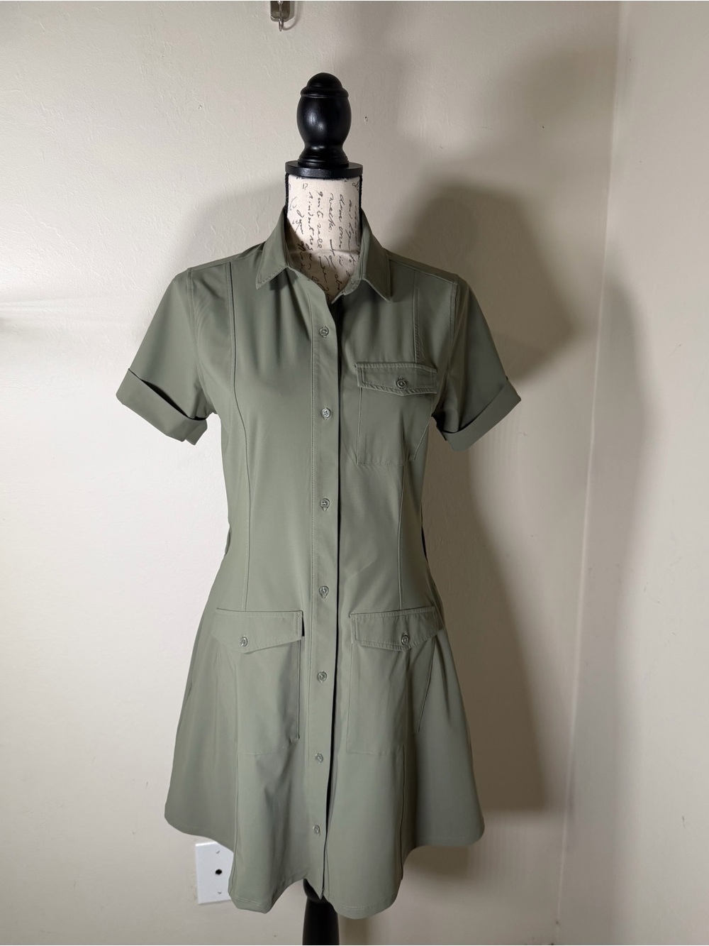 Greyson Olive Short-Sleeve Button-Front Shirt Dress